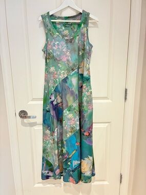 Soft Surroundings Green Floral & Aqua Maxi Dress